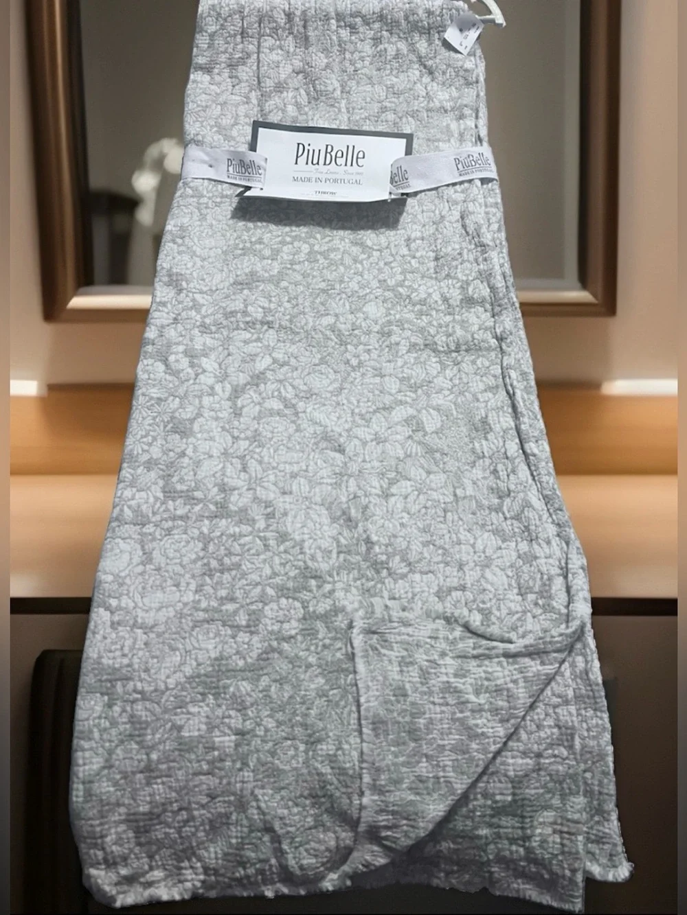PiuBelle Fine Linens Throw Blanket 50” x 70” 100% Cotton Beige Tan Portugal NWT